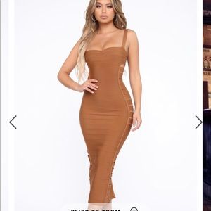 Brown bandage cutout bodycon dress
